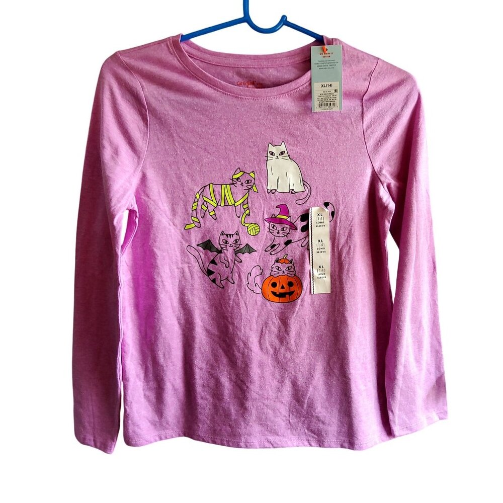 Cat & Jack  Crew neck design Girls Halloween Cat Print Long Sleeve Shirt XL